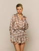 Aria Cove Sheen Chiffon Ruffle Skirt Shirt Dress In Muted Check