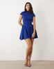 Kaiia Exclusive High Neck Short Sleeve Fit And Flare Ponte Mini Dress In Navy