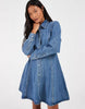 Vero Moda Petite Button Up Seam Detail Denim Mini Dress In Medium Blue Denim