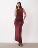 Off Shoulder Maxi Dress With Side Split Detail In Fig