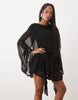 Mesh Tie Side Mini Dress With Extreme Sleeve In Black