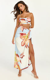 Robyn Midi Dress - Square Neck Side Ruched Cut Out Dress in Cornflower Blue