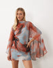 High Neck Drape Front Extreme Cape Sleeve Mini Dress In Abstract Print
