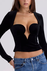 black velvet deep plunge corset top