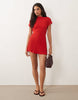 Knitted Cinched Pleated Mini Dress In Red
