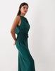 Satin Drape Bodice Maxi Dress With Cowl Back Detail In Blue