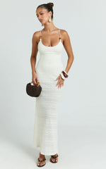 Bonnie Maxi Dress - Beaded Strap Detail Cross Tie Back Dress in Ivory