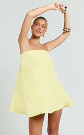 Emmie Mini Dress - Strapless Trapeze Mini Dress in Lemon