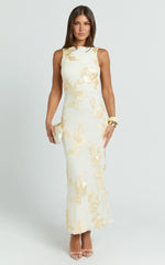 Freya Midi Dress - Boat Neck Backless Dress in Yellow