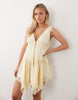 Miss Selfridge Boho Petite Satin Lace Insert Hanky Hem Mini Dress In Buttermilk