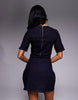 Cinched Waist Structured Denim Mini Dress In Rinse Wash