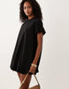 Short Puff Sleeve Bubble Mini Dress In Black