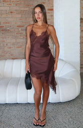 Behind The Light Lace Mini Dress Chocolate