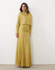 Chiffon Shirred Waist Panel Godet Maxi Dress In Olive Green
