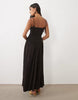 Shirred Bodice Broderie Maxi Dress In Chocolate