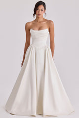 ivory satin basque waist corset bridal gown