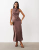 Cowl Halter Midaxi Dress In Brown