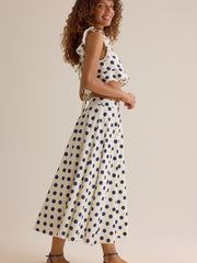 Billie Polka Dot Linen Midi Skirt