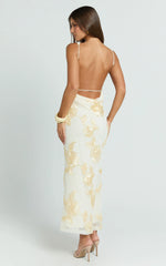 Freya Midi Dress - Boat Neck Backless Dress in Yellow
