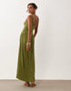 Crinkle Button Through Midi Dress In Olive
