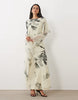 Cape Detail Long Sleeve Maxi Dress In Mono Print