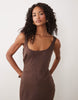 Satin Bias Cut Midaxi Dress In Chocolate Brown