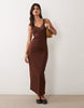 Miss Selfridge V-Neck Cami Maxi Dress With Picot Trim In Chocolate Brown