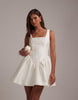 Square Neck Structured Full Skirt Mini Wedding Dress In Ivory