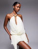 Tiger Mist Indigo 2.0 Halterneck Drape Tie Side Multiway Chiffon Mini Dress In Off White