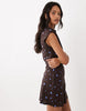 High Neck Mini Dress In Chocolate & Blue Spot