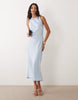 Satin Halter Neck Midi Dress In Light Blue