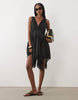 Miss Selfridge Satin Lace Insert Hanky Hem Mini Dress In Black