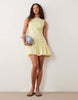 Slash Neck Asymmetric Waistcoat Mini Sundress With Dropped Waist In Lemon