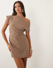 Forever New Crepe Fallen Shoulder Mini Dress In Mocha