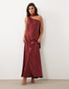 Tfnc Satin One Shoulder Maxi Dress With Scarf In Burgundy