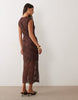 New Look Ruched Lace Midi Dress In Dark Brown