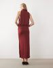 Semi Sheer Knit Look High Neck Sleeveless Maxi Dress In Berry