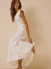 Nalia Eyelet Tiered Midi Skirt