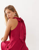 Mango High Neck Satin Sleeveless Maxi Dress In Deep Pink