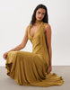 Scarf Detail Godet Midi Dress In Brown