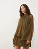 Tie Neck Bubble Mini Dress In Khaki