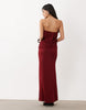Mesh Drape Bandeau Maxi Dress In Wine