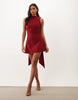 Tfnc Bengaline V Back Draped Mini Dress In Deep Red