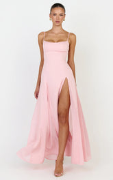 Juliette Maxi Dress - Sweetheart Neckline Georgette Godet Dress in Pink