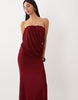 Mesh Drape Bandeau Maxi Dress In Wine