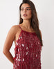 Embellished Beaded Mini Dress In Deep Red
