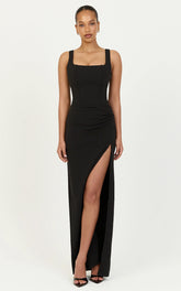 Amara Maxi Dress - Corset Bodice Lace Up Dress in Black