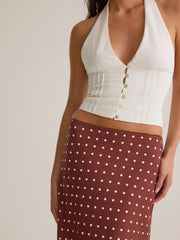 Elodie Polka Dot Linen Maxi Skirt