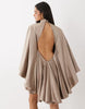 The Dolls House Circa Lorena Premium High Neck Open Back Floaty Mini Dress In Mink