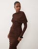 Bardot Jersey Cowl Neck Cape Detail Ruched Maxi Dress In Chocolate